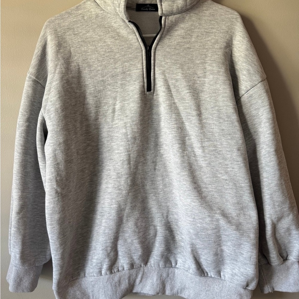 Oversized Gray Quarter Zip Pullover - Size Small